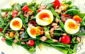 Breakfast salad with honey mustard dressing