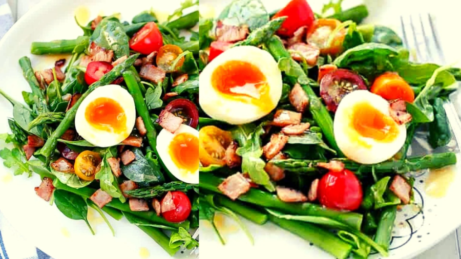 Breakfast salad with honey mustard dressing